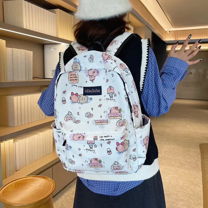 KAMLUI Nylon Backpack Women's White/Black/Pink/Khaki-5