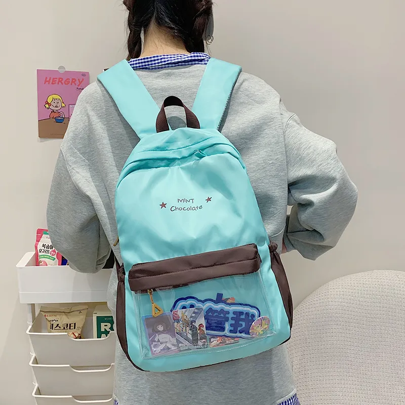 KAMLUI Nylon Fabric Backpack Regular Unisex Transparent/Coffee/Blue-3