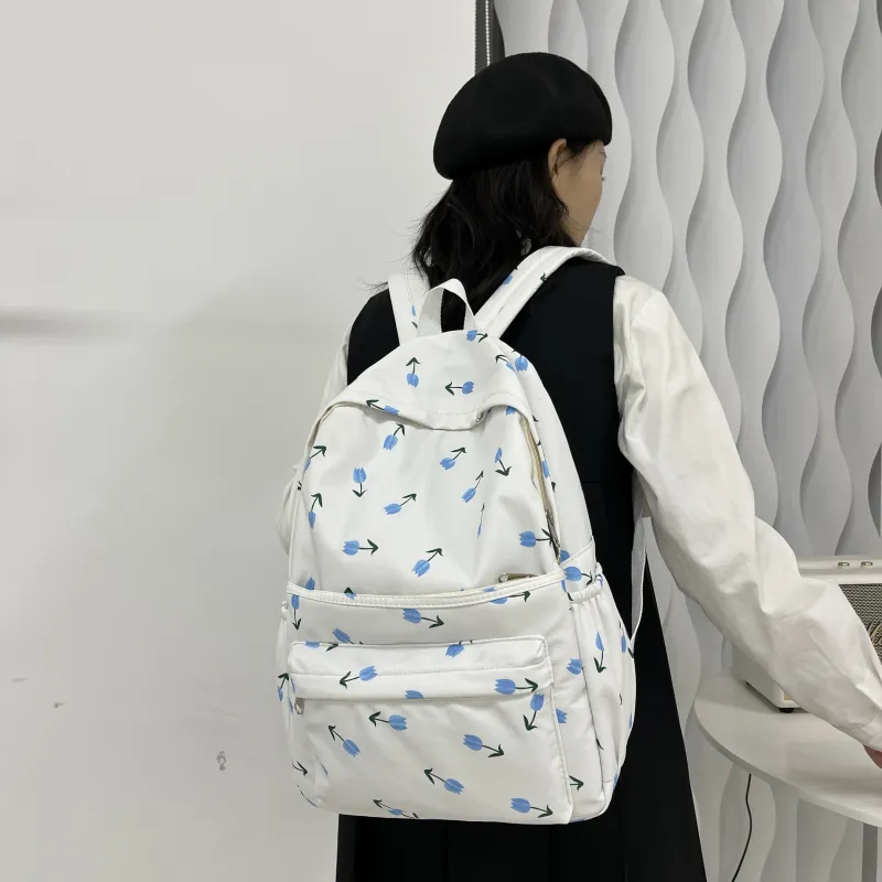 KAMLUI Canvas Backpack Regular Women's Ivory/Pink/Light Blue-13
