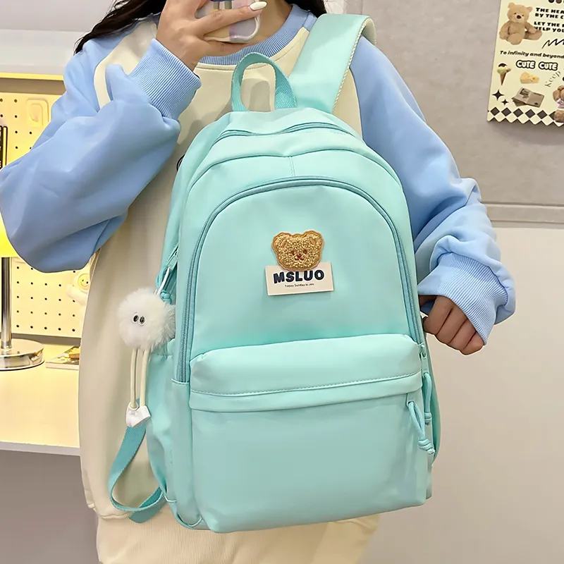 KAMLUI Nylon Backpack Unisex Mint Green/White/Black/Yellow/Pink-3