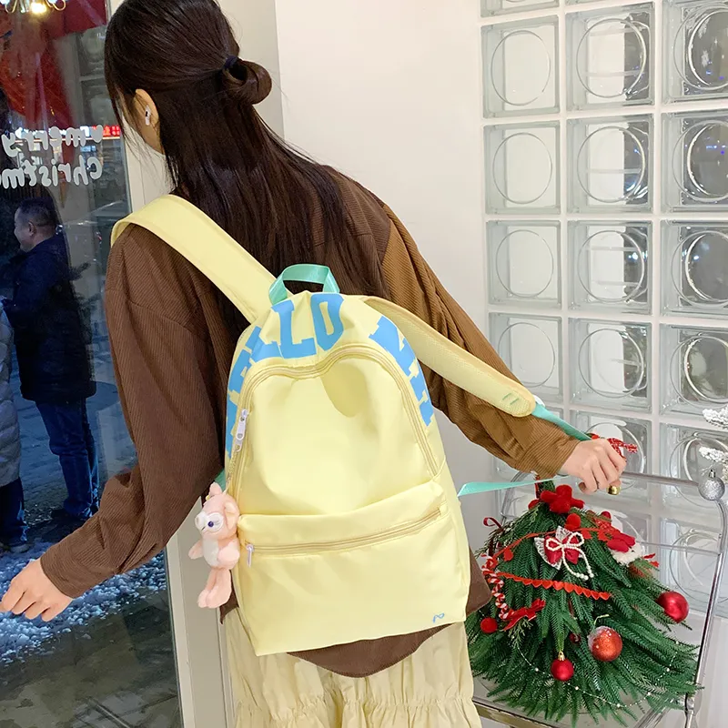 KAMLUI Nylon Fabric Backpack Unisex White/Yellow-13