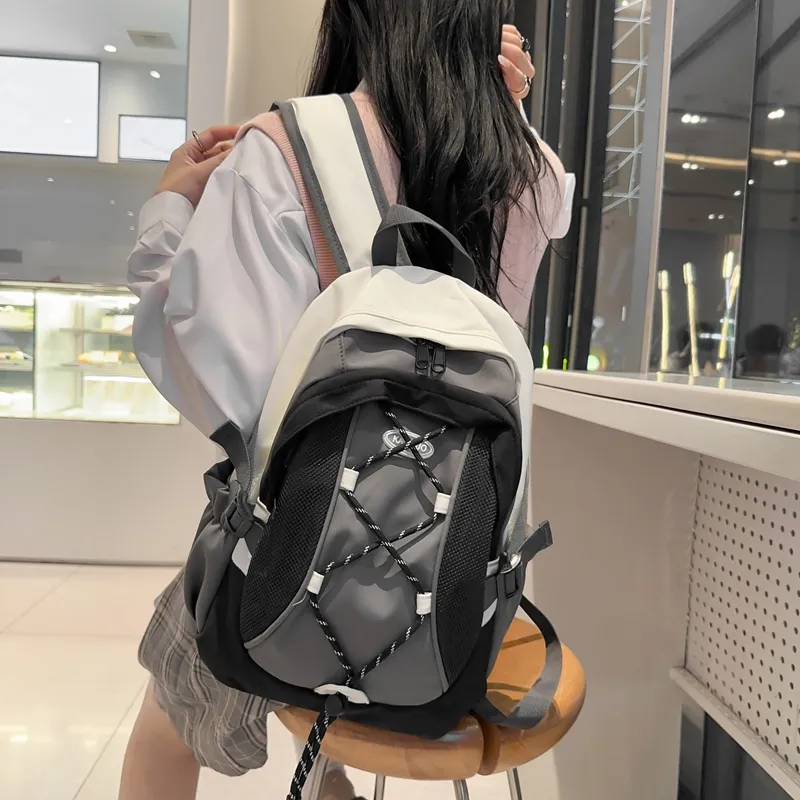 KAMLUI Nylon Backpack Backpack Student Backpack Regular Unisex White/Purple/Black-15