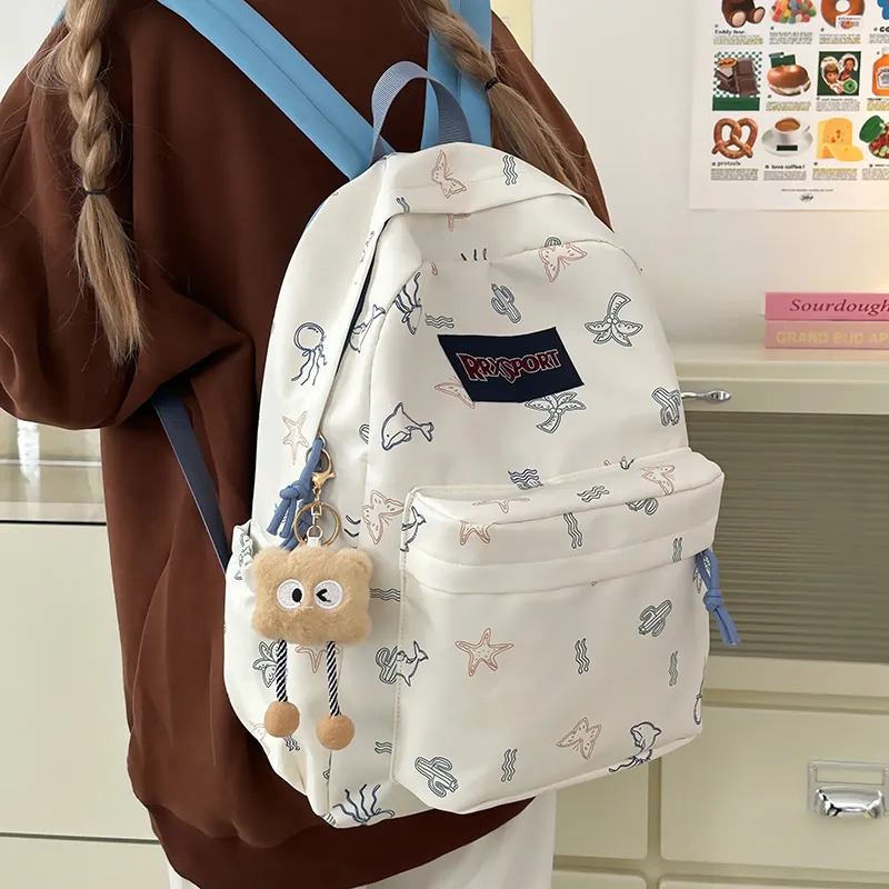 KAMLUI Nylon Backpacks Backpack Regular Unisex White/Black/Blue/Pink-3