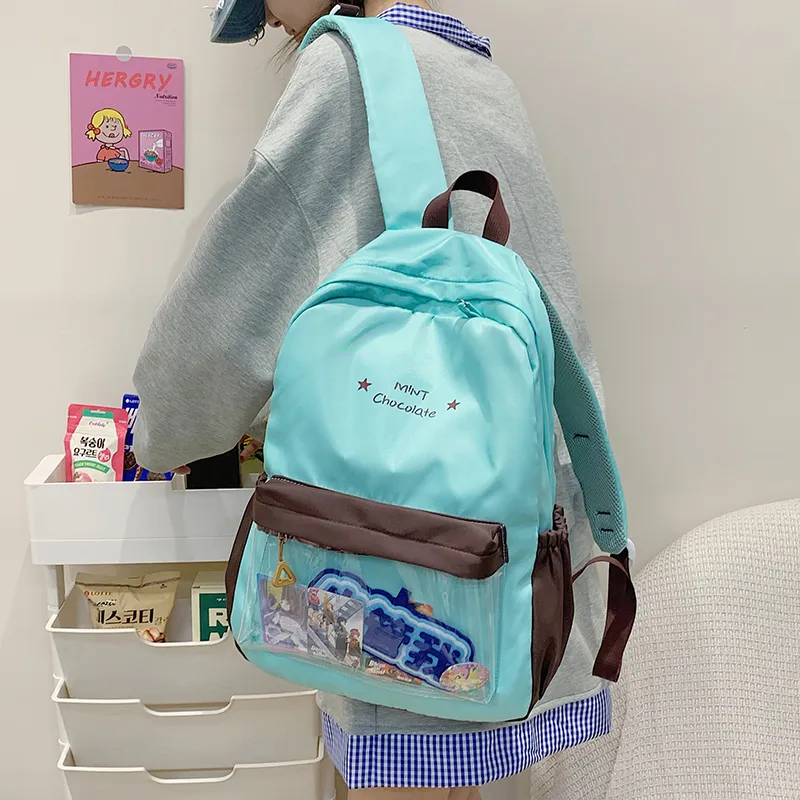 KAMLUI Nylon Fabric Backpack Regular Unisex Transparent/Coffee/Blue-5