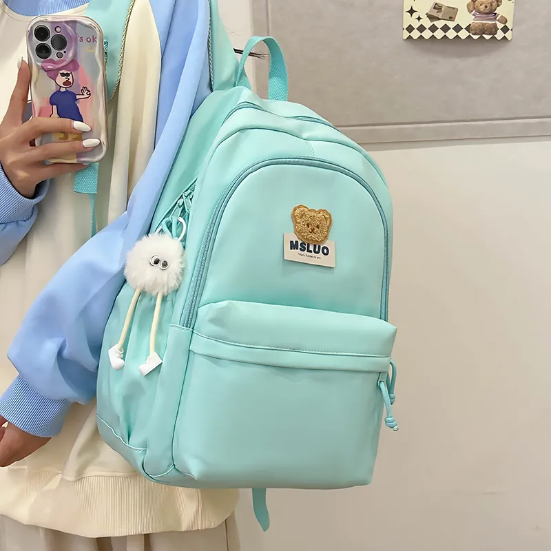 KAMLUI Nylon Backpack Unisex Mint Green/White/Black/Yellow/Pink-5