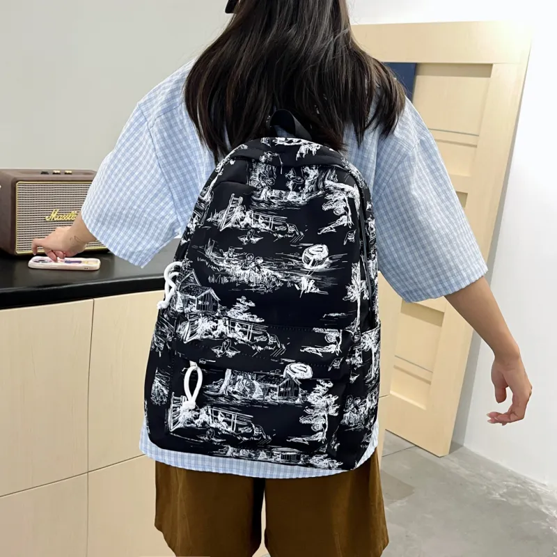 KAMLUI Nylon Backpack Regular Unisex White/Black/Blue-8
