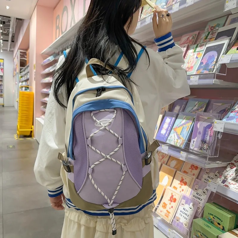 KAMLUI Nylon Backpack Backpack Student Backpack Regular Unisex White/Purple/Black-3