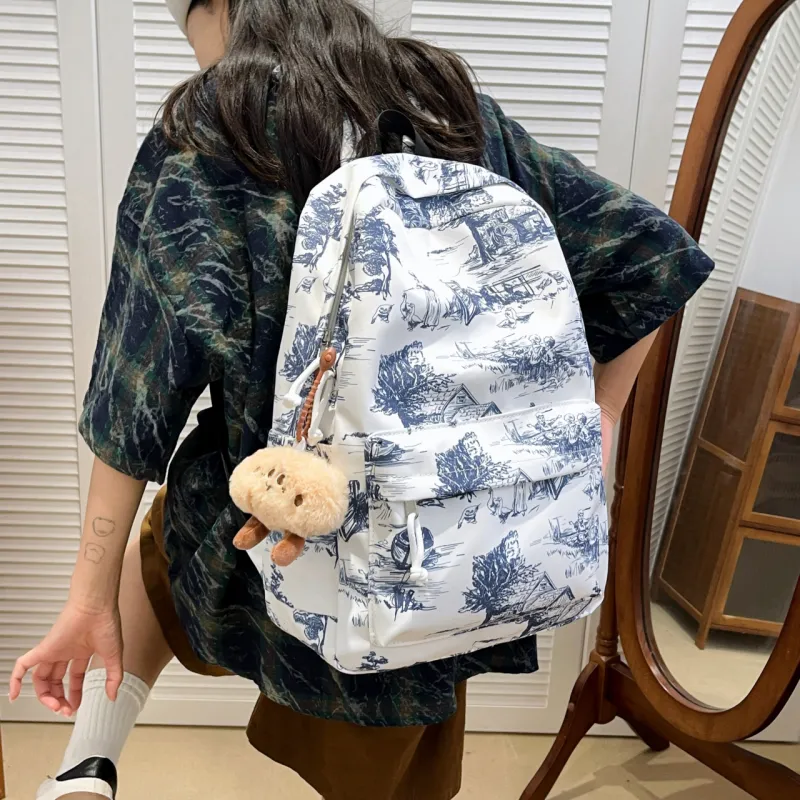 KAMLUI Nylon Backpack Regular Unisex White/Black/Blue-18