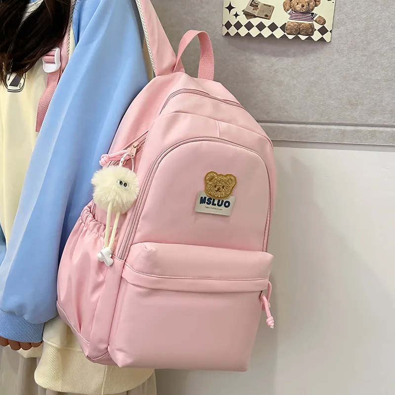 KAMLUI Nylon Backpack Unisex Mint Green/White/Black/Yellow/Pink-25