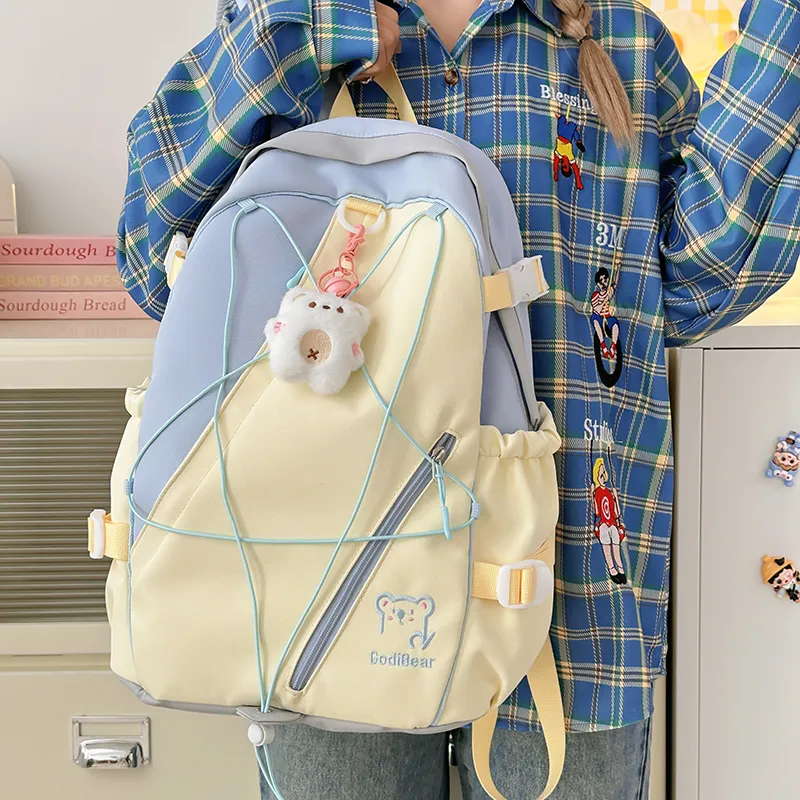 KAMLUI Nylon Backpack Unisex Red/Purple & Yellow/Blue & Yellow/Black & Yellow/Blue & White-14