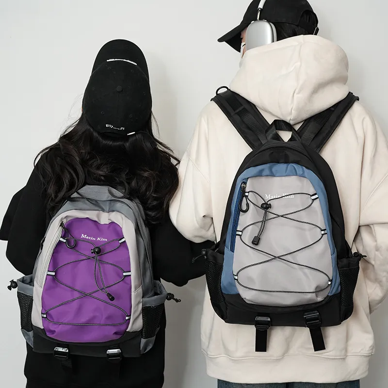 KAMLUI Nylon Fabric Carry Backpack Unisex Black/Purple/Blue-1
