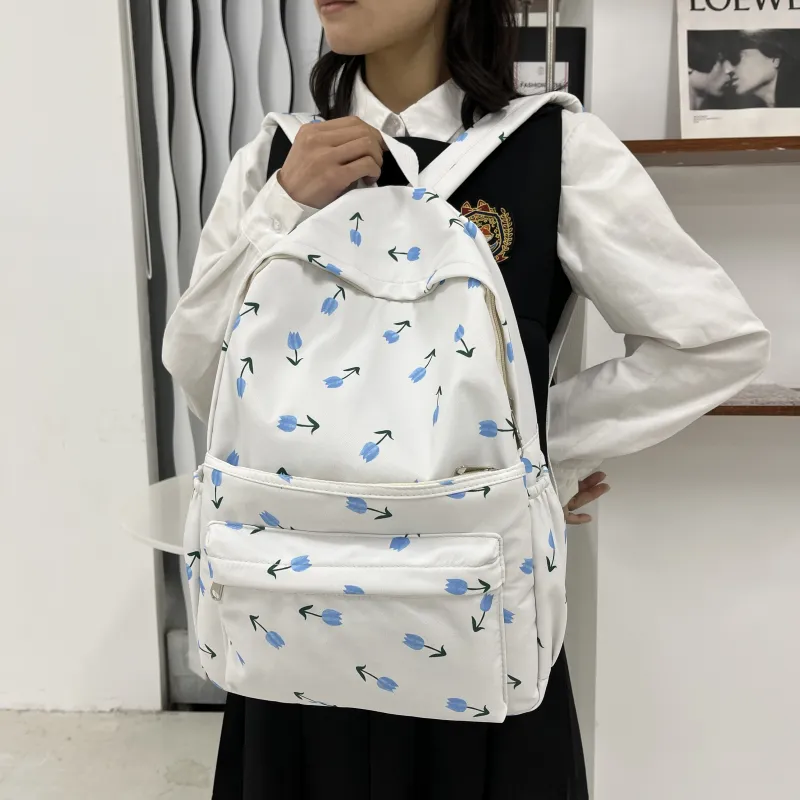 KAMLUI Canvas Backpack Regular Women's Ivory/Pink/Light Blue-16