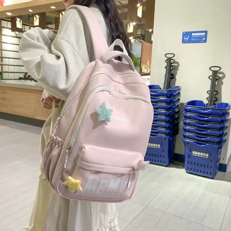 KAMLUI Nylon Backpack Backpack Student Backpack Regular Unisex White/Black/Yellow/Pink/Green-18