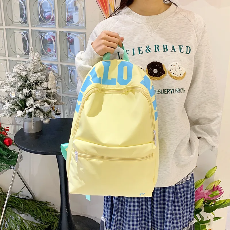 KAMLUI Nylon Fabric Backpack Unisex White/Yellow-10