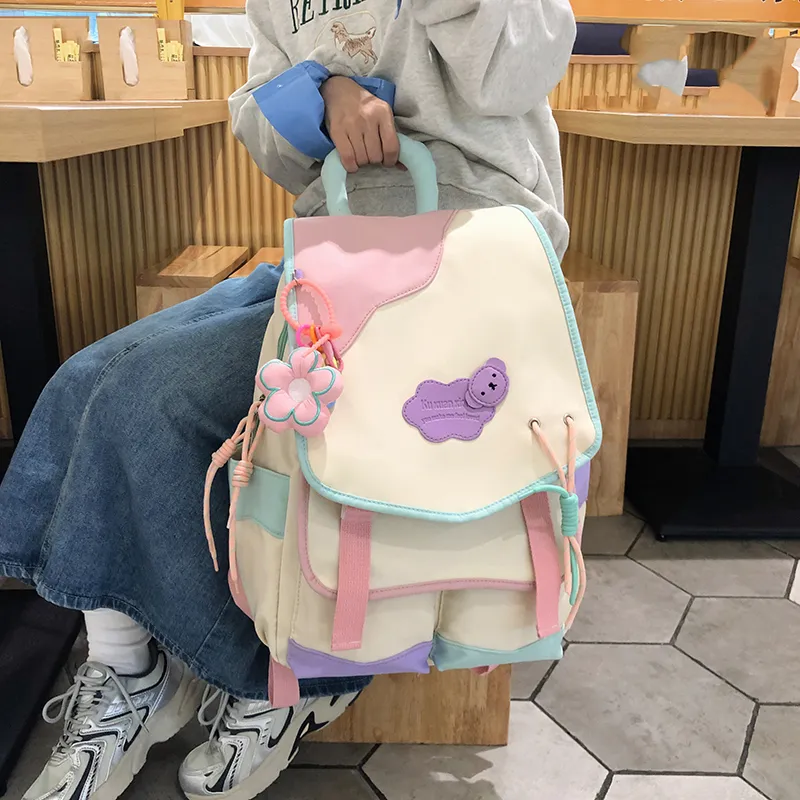 KAMLUI Nylon Backpack Unisex White Pink & Color/White Yellow & Color/Blue Yellow & Color/Black Yellow Multicolor-1