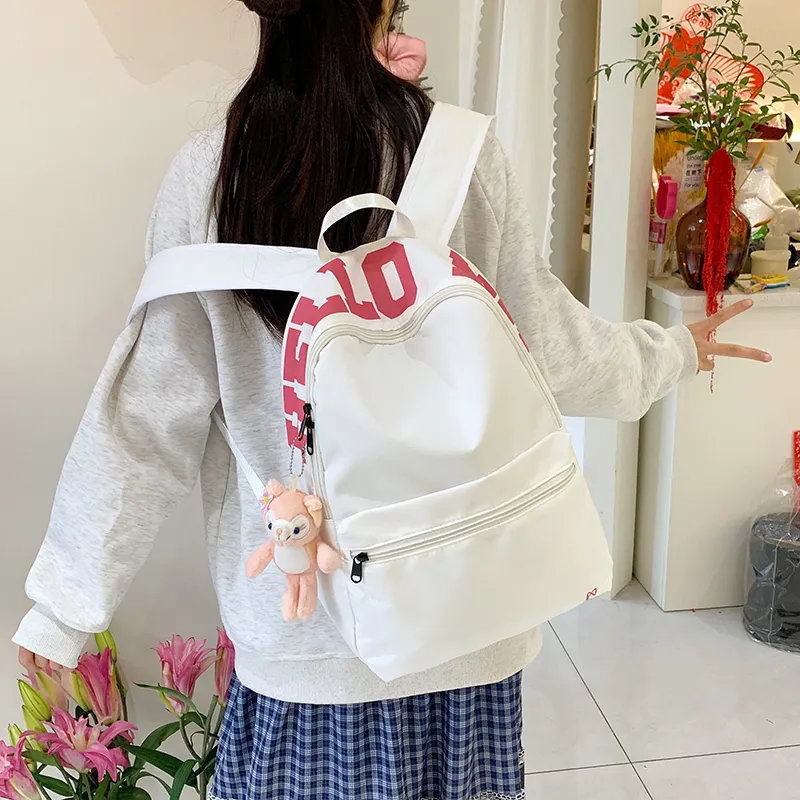 KAMLUI Nylon Fabric Backpack Unisex White/Yellow-7