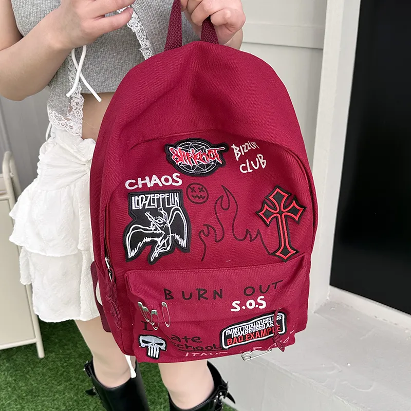 KAMLUI Canvas Canvas Bag Backpack Regular Unisex Black/Burgundy-8