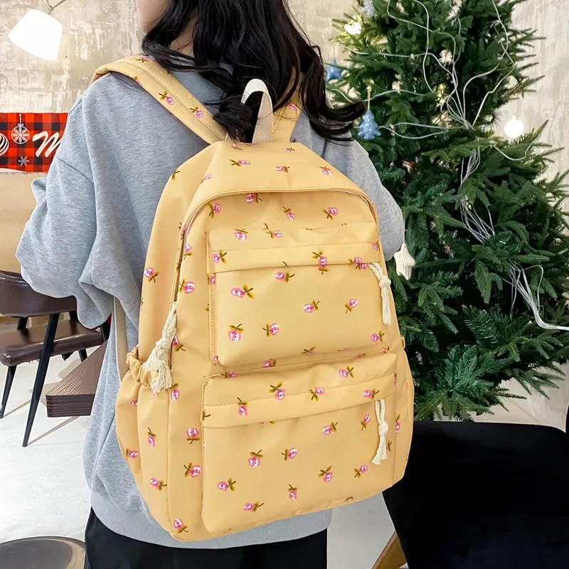 KAMLUI Nylon Backpack Regular Unisex White Floral/White Green Floral/Black Floral/Black White Floral/Yellow/Green-22