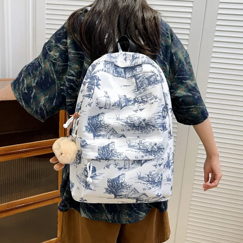 KAMLUI Nylon Backpack Regular Unisex White/Black/Blue-16