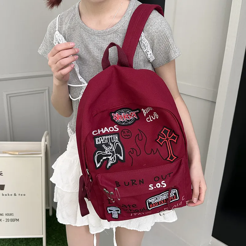 KAMLUI Canvas Canvas Bag Backpack Regular Unisex Black/Burgundy-9