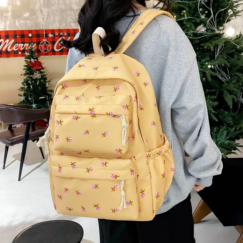 KAMLUI Nylon Backpack Regular Unisex White Floral/White Green Floral/Black Floral/Black White Floral/Yellow/Green-21