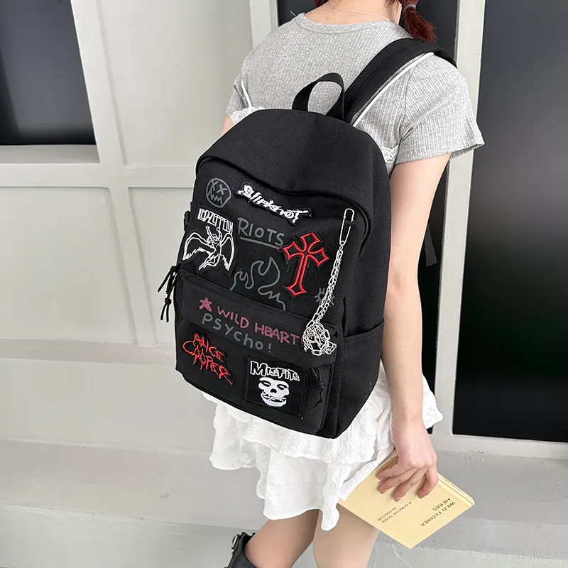 KAMLUI Canvas Canvas Bag Backpack Regular Unisex Black/Burgundy-6