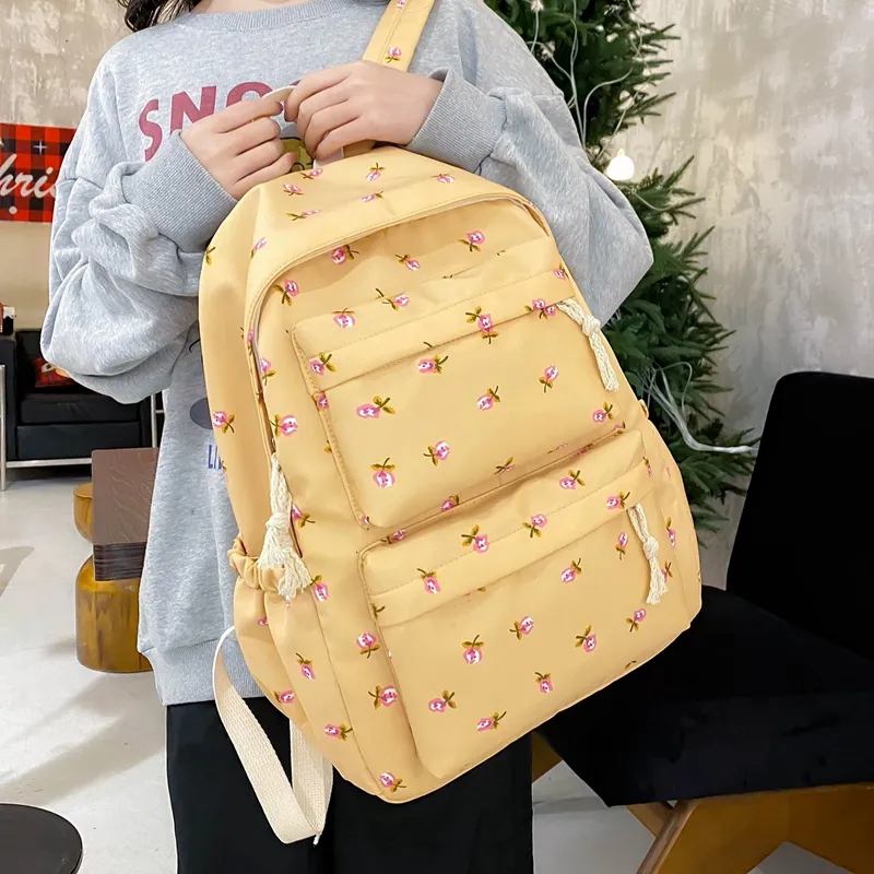 KAMLUI Nylon Backpack Regular Unisex White Floral/White Green Floral/Black Floral/Black White Floral/Yellow/Green-23