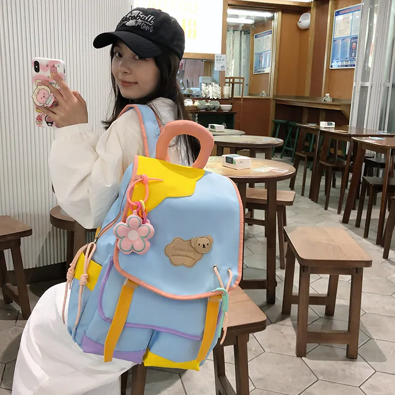 KAMLUI Nylon Backpack Unisex White Pink & Color/White Yellow & Color/Blue Yellow & Color/Black Yellow Multicolor-16