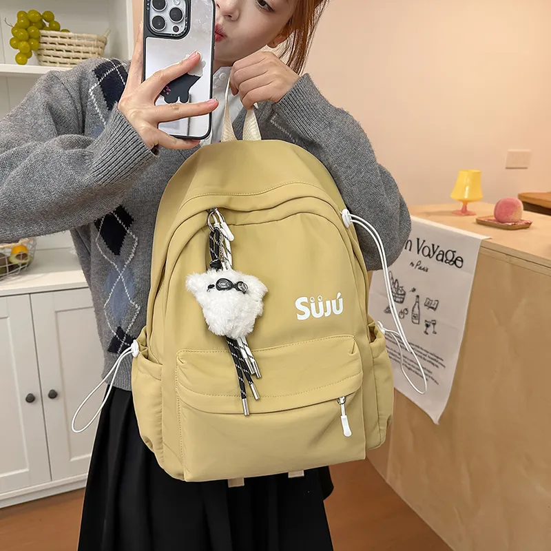 KAMLUI Nylon Backpack Women's Ecru/Black/Burgundy/Light Yellow/Light Brown/Light Blue-23