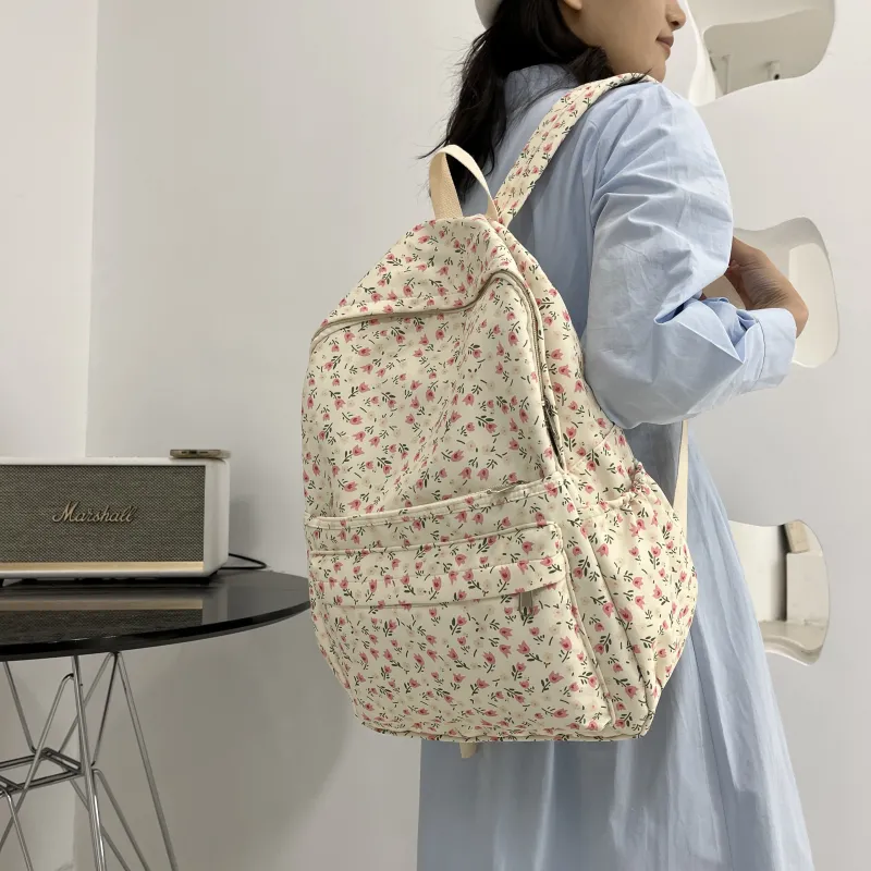 KAMLUI Canvas Backpack Regular Women's Ivory/Pink/Light Blue-9