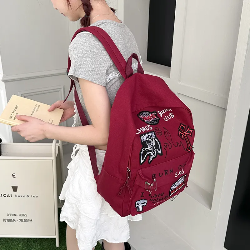KAMLUI Canvas Canvas Bag Backpack Regular Unisex Black/Burgundy-10