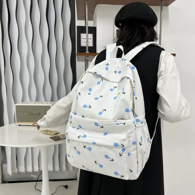 KAMLUI Canvas Backpack Regular Women's Ivory/Pink/Light Blue-14