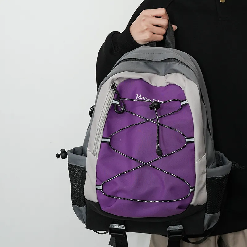 KAMLUI Nylon Fabric Carry Backpack Unisex Black/Purple/Blue-7