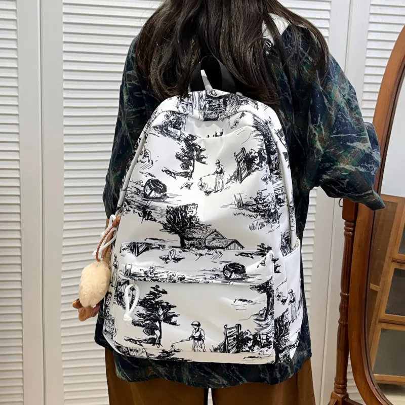KAMLUI Nylon Backpack Regular Unisex White/Black/Blue-3