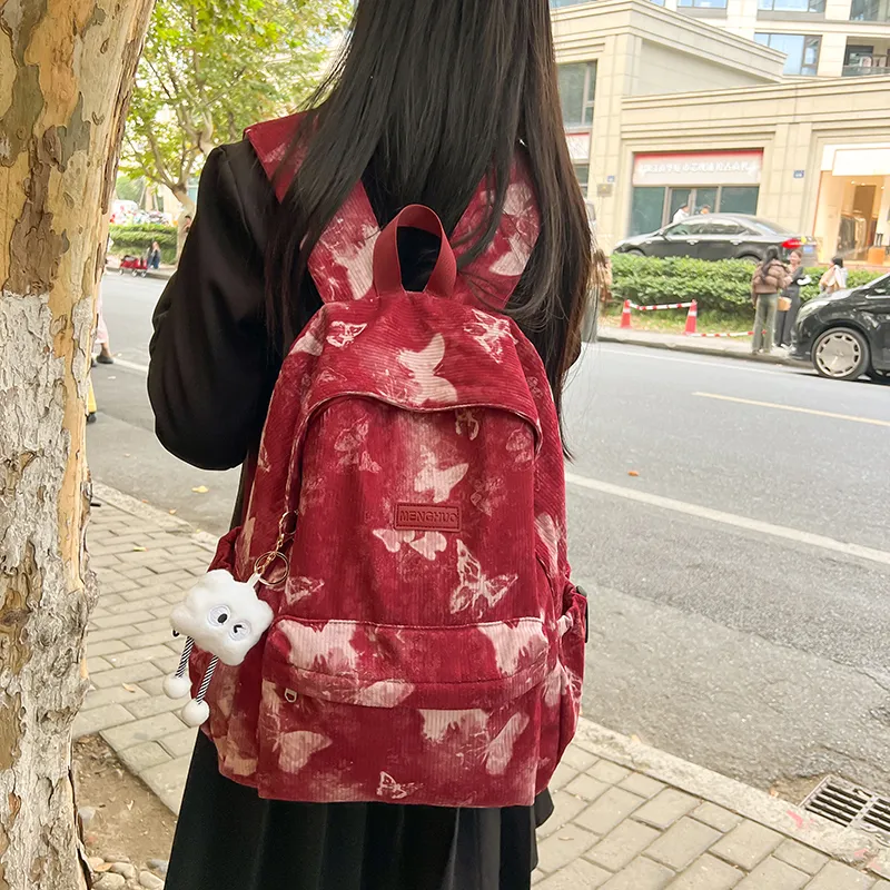 KAMLUI Corduroy Backpack Regular Unisex Gray/Red/Purple/Khaki/Blue-13