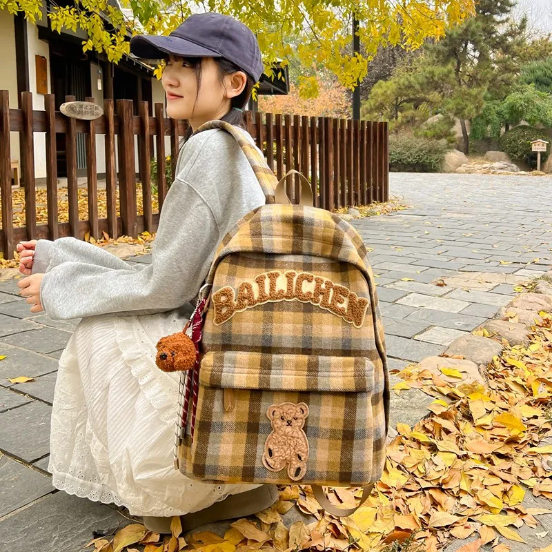 KAMLUI Woolen Backpacks Backpack Unisex Blue Orange/Beige Coffee Plaid/Red Blue Plaid/Coffee Blue Plaid/Khaki Plaid-25