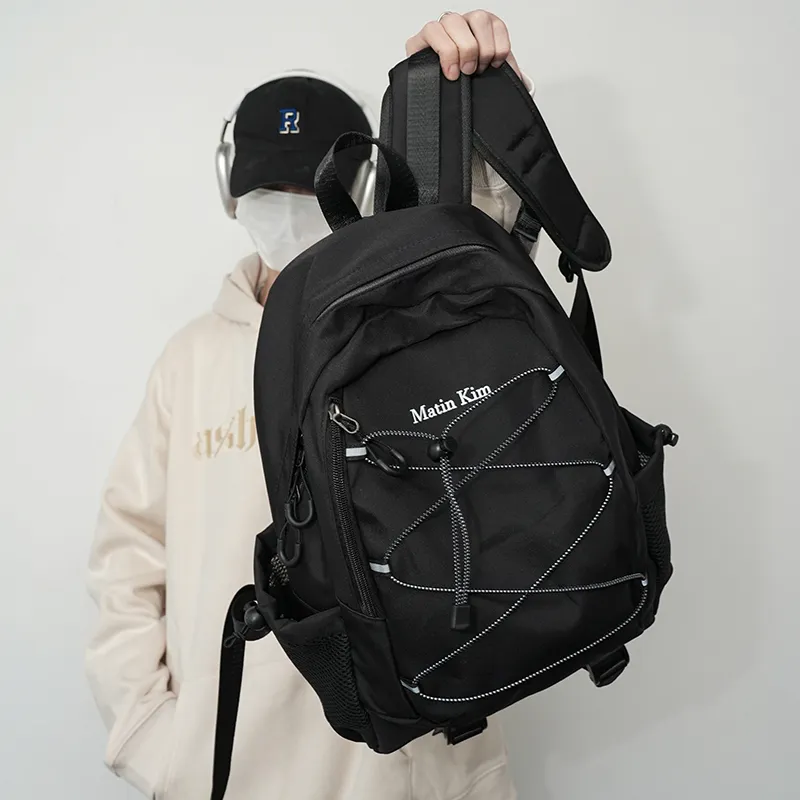 KAMLUI Nylon Fabric Carry Backpack Unisex Black/Purple/Blue-12