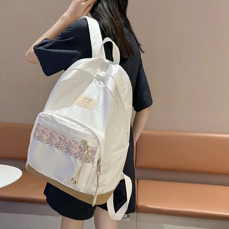 KAMLUI Nylon With Reverse Fabric Backpacks Backpack Regular Unisex White/Black-12