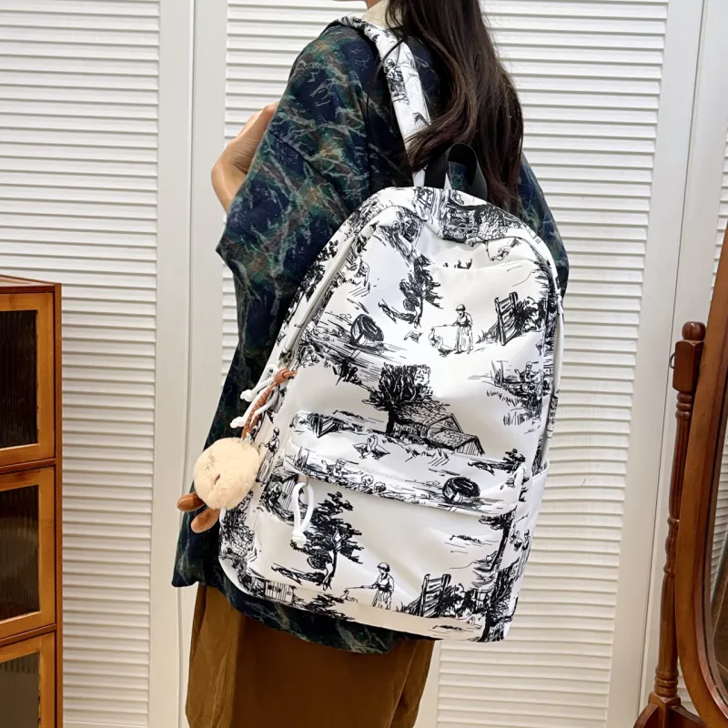 KAMLUI Nylon Backpack Regular Unisex White/Black/Blue-4
