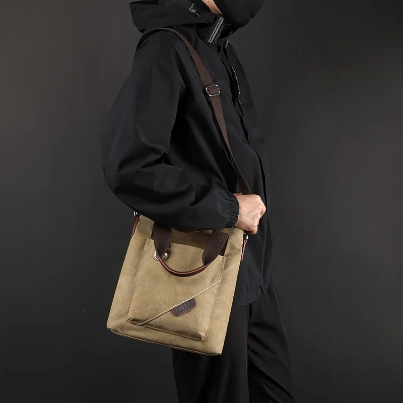 KAMLUI Canvas Canvas Bag Tote Bag Crossbody Bag Shoulder Bag Regular Unisex Black/Khaki/Coffee/-14
