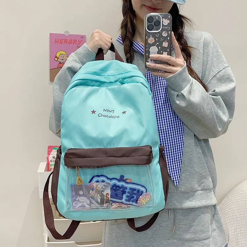 KAMLUI Nylon Fabric Backpack Regular Unisex Transparent/Coffee/Blue-6