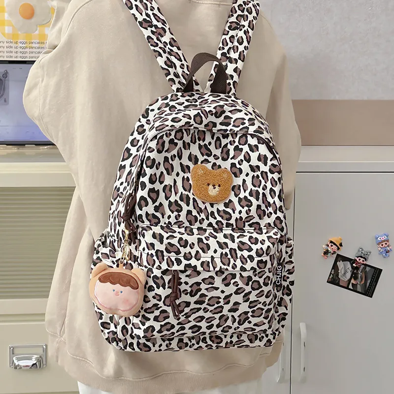 KAMLUI Nylon Backpack Regular Unisex Coffee Leopard Print/White Leopard Print-6