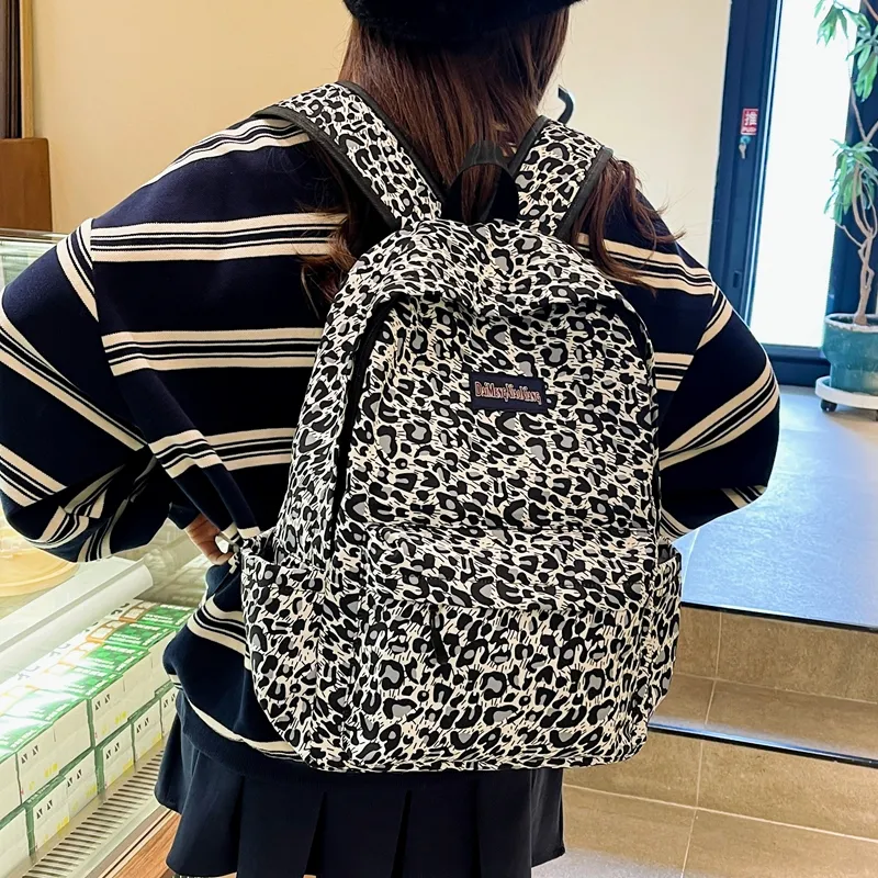 KAMLUI Canvas Bag Backpack Regular Unisex Pink Leopard Print/White Leopard Print/Brown Leopard Print/Blue Leopard Print-9