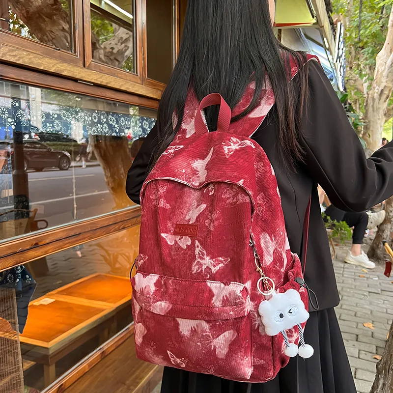 KAMLUI Corduroy Backpack Regular Unisex Gray/Red/Purple/Khaki/Blue-9