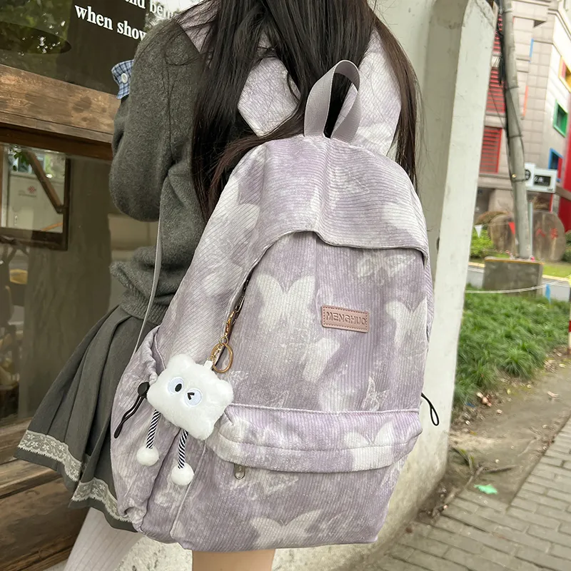 KAMLUI Corduroy Backpack Regular Unisex Gray/Red/Purple/Khaki/Blue-16