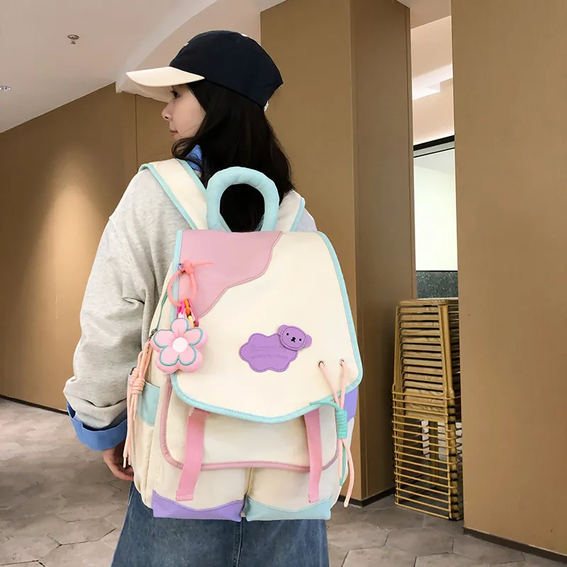 KAMLUI Nylon Backpack Unisex White Pink & Color/White Yellow & Color/Blue Yellow & Color/Black Yellow Multicolor-5
