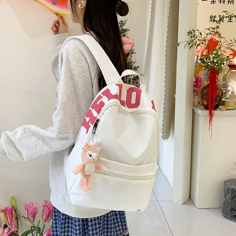 KAMLUI Nylon Fabric Backpack Unisex White/Yellow-5