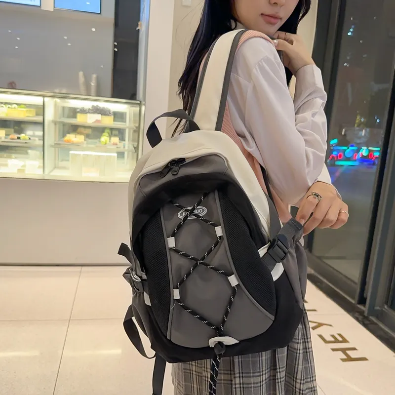 KAMLUI Nylon Backpack Backpack Student Backpack Regular Unisex White/Purple/Black-17