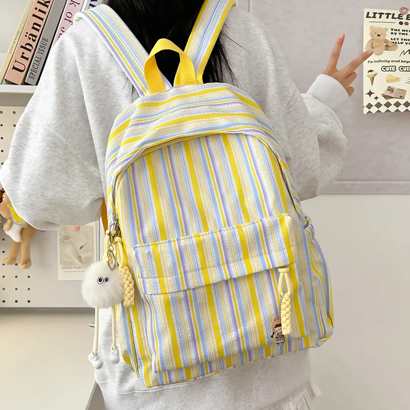 KAMLUI Nylon Backpack Regular Unisex Pink Yellow Sky Blue-12