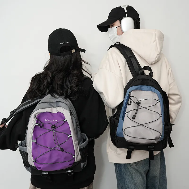 KAMLUI Nylon Fabric Carry Backpack Unisex Black/Purple/Blue-4